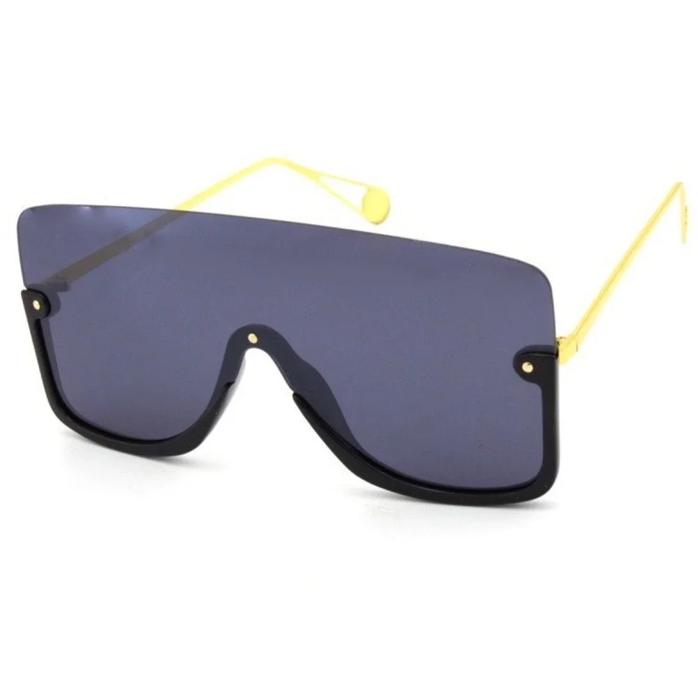 Sunglasses Women Gold Tone Metal Frame UV400 Dark Lenses One piece Driving Gafas - Picture 5 of 10